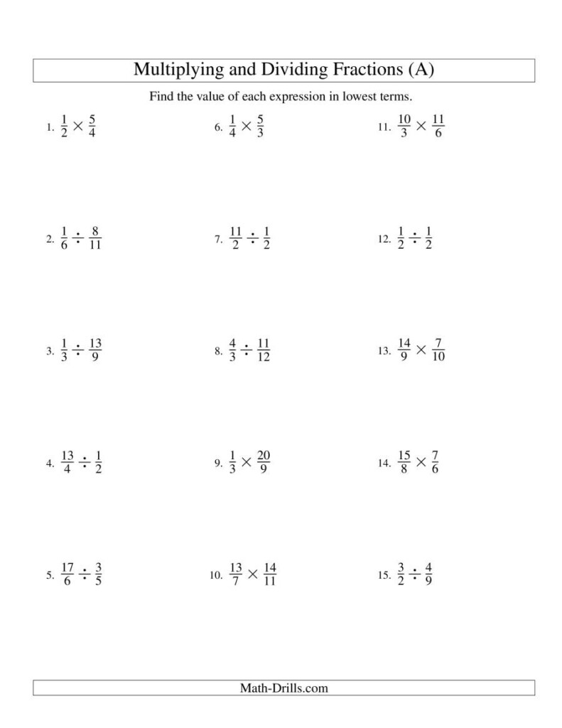 Multiplying And Dividing Fractions (A) Pertaining To Worksheets Multiplication Of Fractions