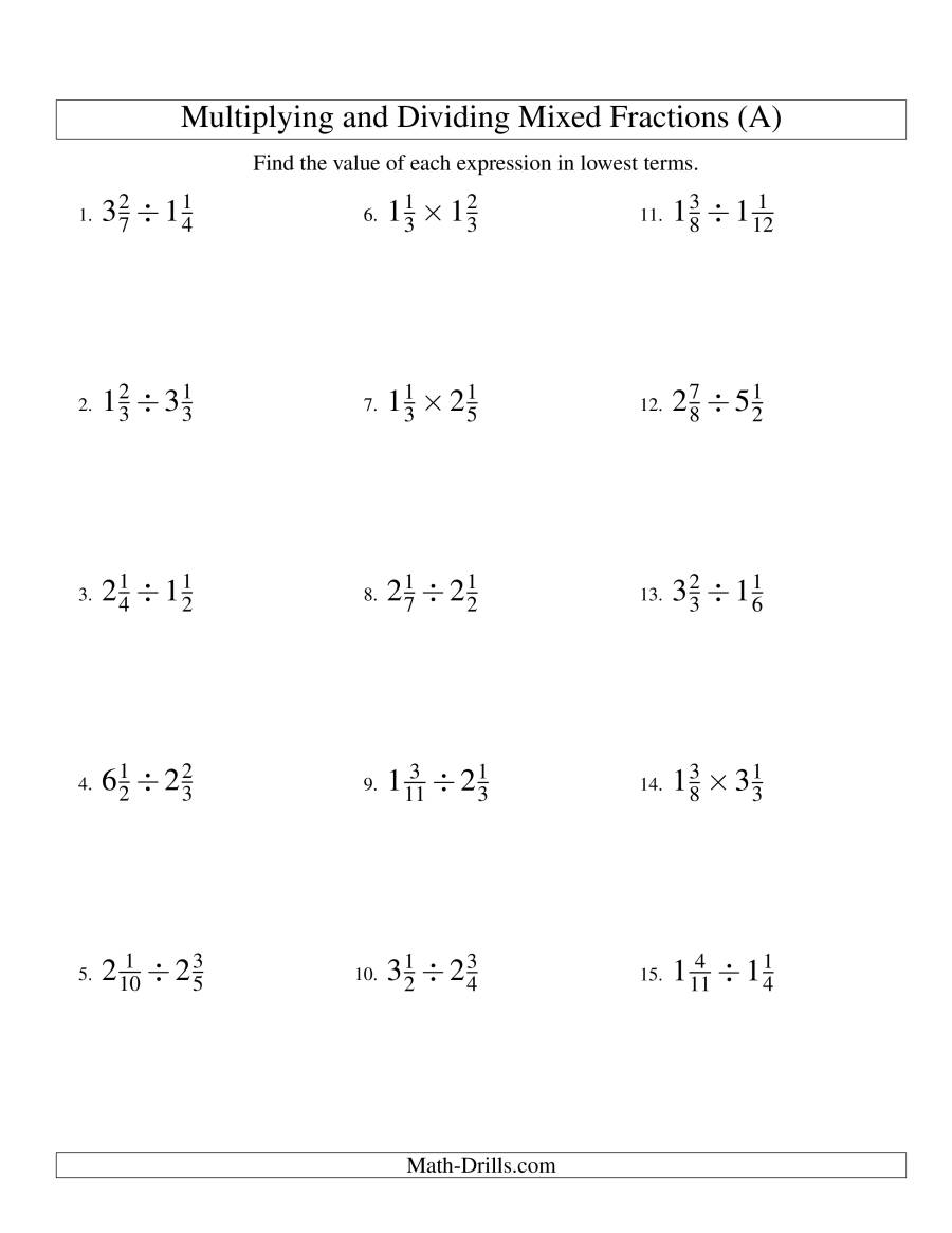 Multiplying And Dividing Mixed Fractions (A) in Worksheets Multiplication Of Fractions