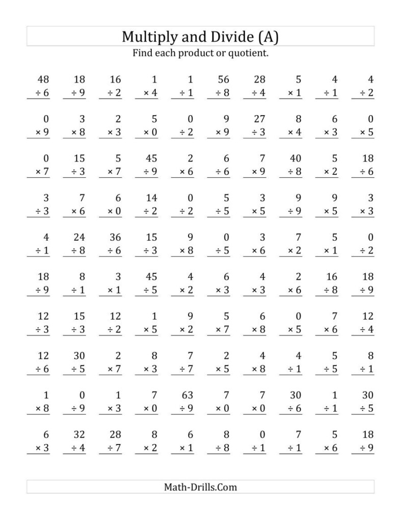 Multiplying And Dividing With Facts From 0 To 9 (A) With Regard To Printable Multiplication Test 0 9 Multiplying And Dividing With Facts From 0 To 9 (A) With Regard To Printable Multiplication Test 0 9