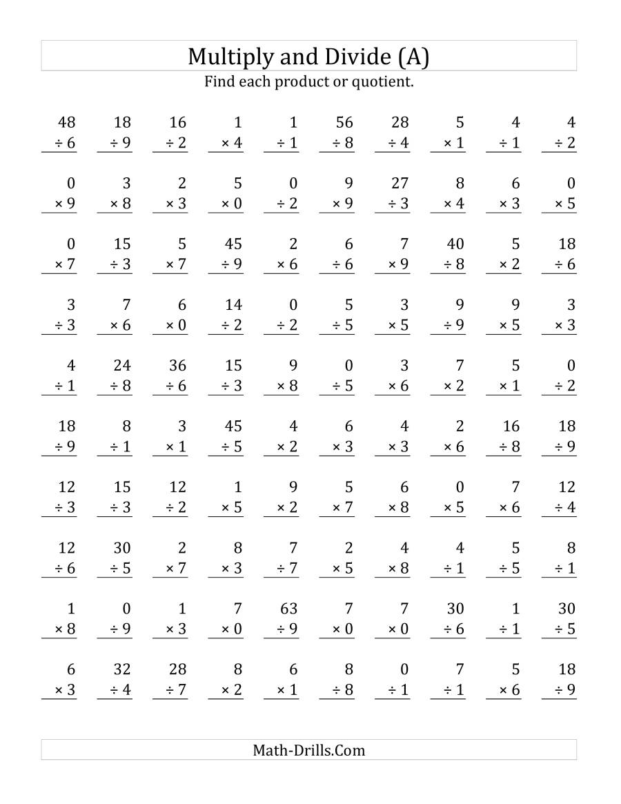 Multiplying And Dividing With Facts From 0 To 9 (A) with regard to Printable Multiplication Test 0-9