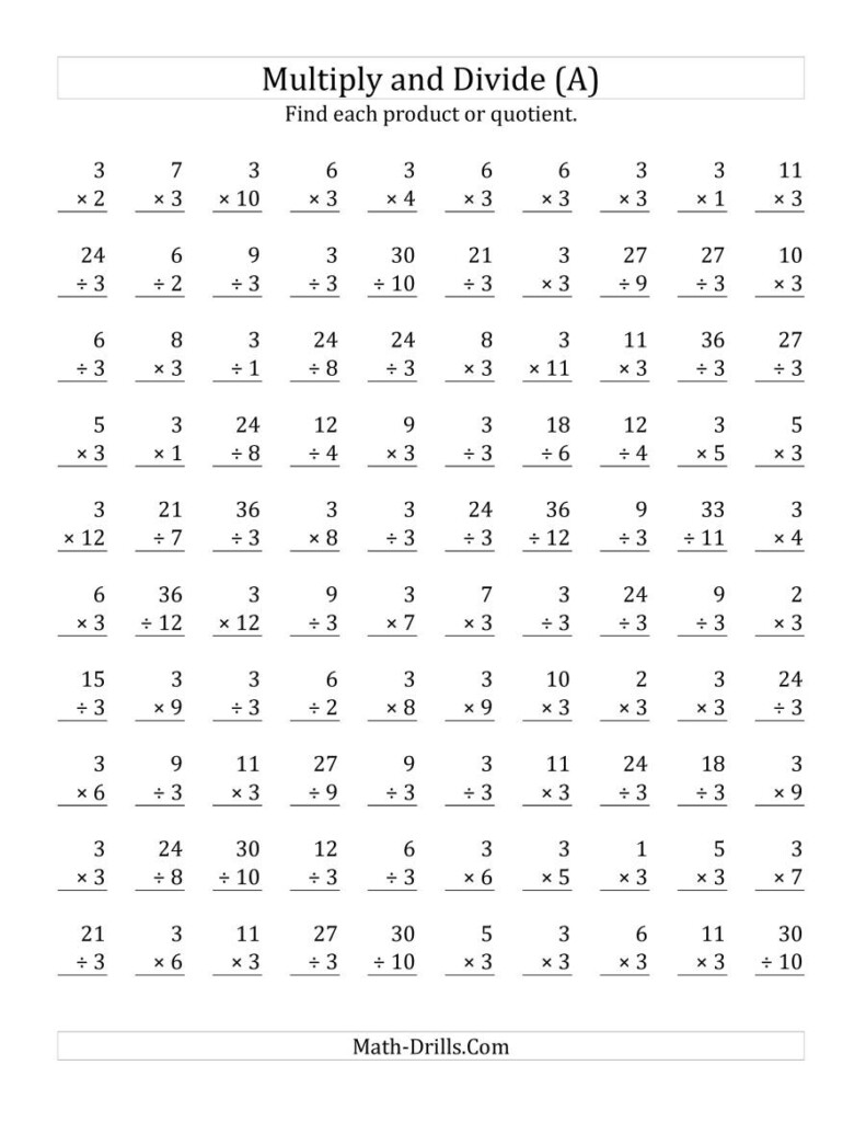 Multiplying And Dividing3 (A) In Multiplication Worksheets Mixed