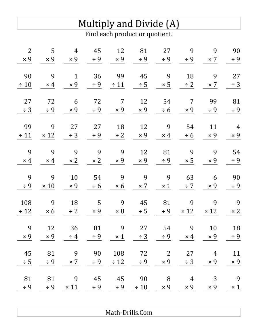 Multiplying And Dividing9 (A) with Multiplication Worksheets Mixed