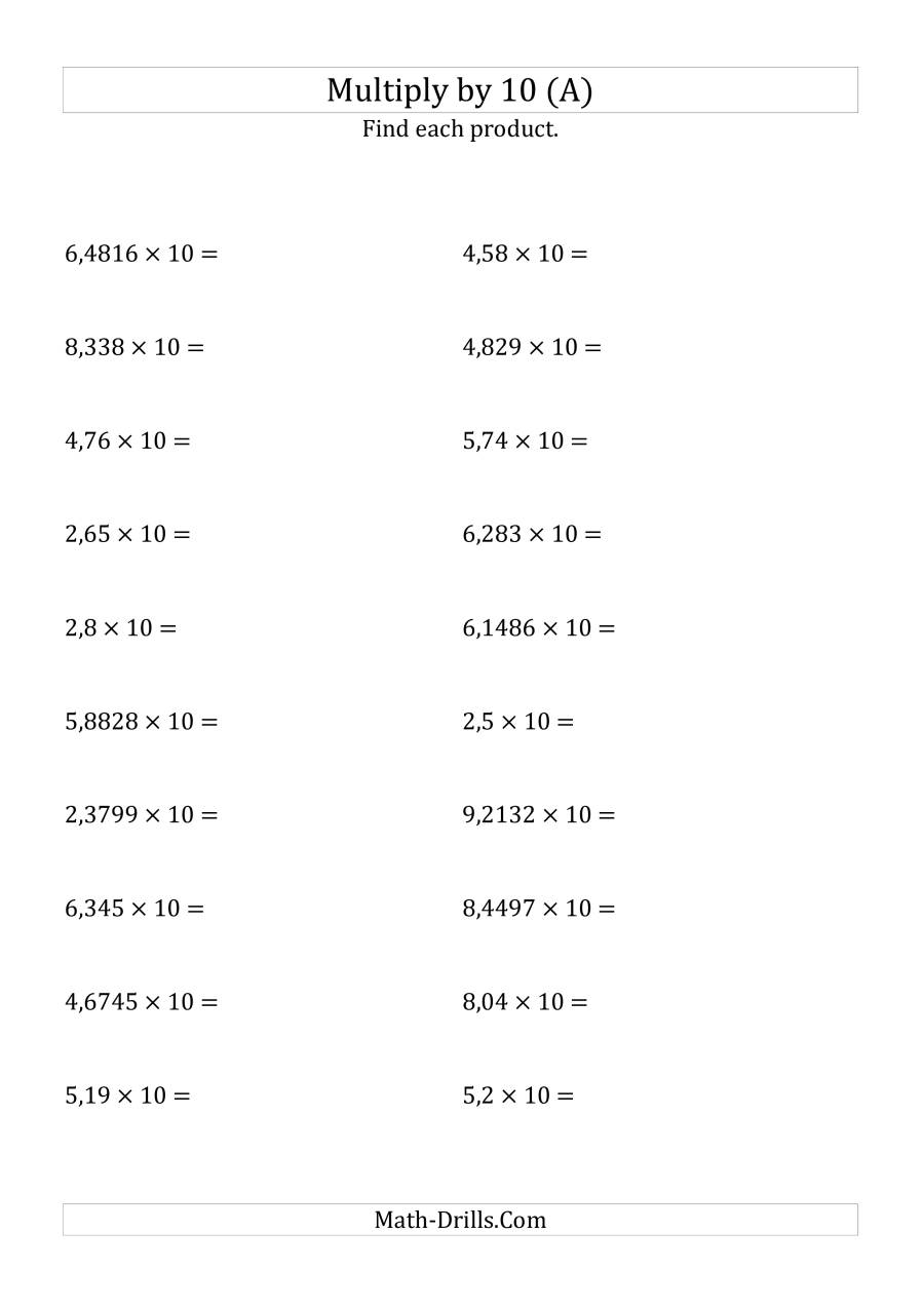 Multiplying Decimals10 (A) with Worksheets Multiplication Decimals