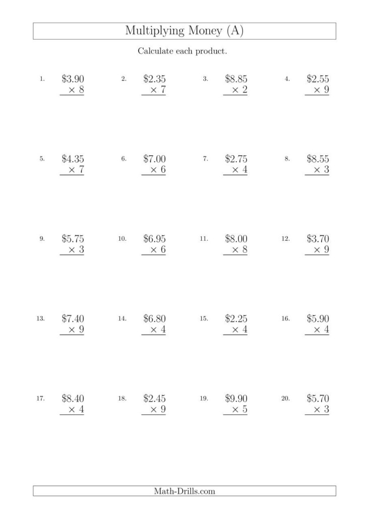 Multiplying Dollar Amounts In Increments Of 5 Centsone Within Multiplication Worksheets Nz Multiplying Dollar Amounts In Increments Of 5 Centsone Within Multiplication Worksheets Nz
