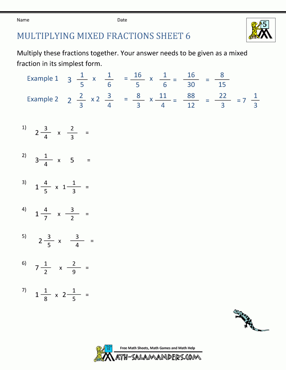 Multiplying Mixed Fractions with regard to Multiplication Worksheets Mixed