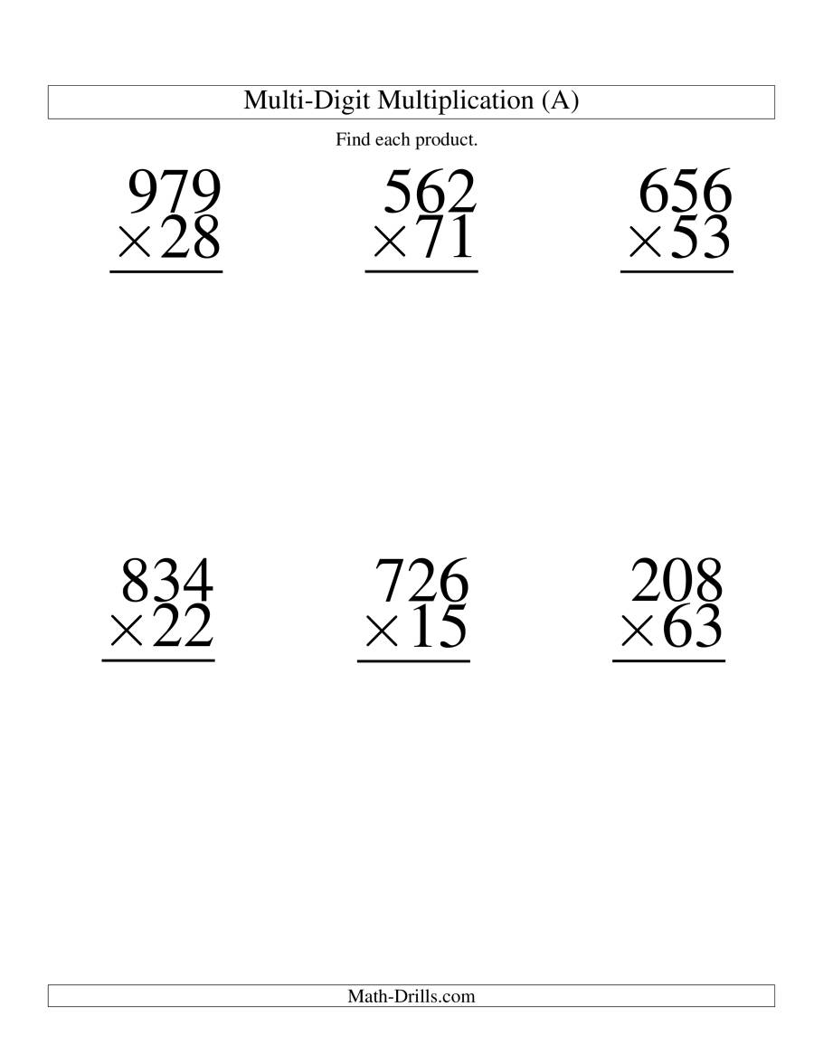 Multiplying Three-Digittwo-Digit -- 6 Per Page (A) pertaining to Multiplication Worksheets Multi Digit