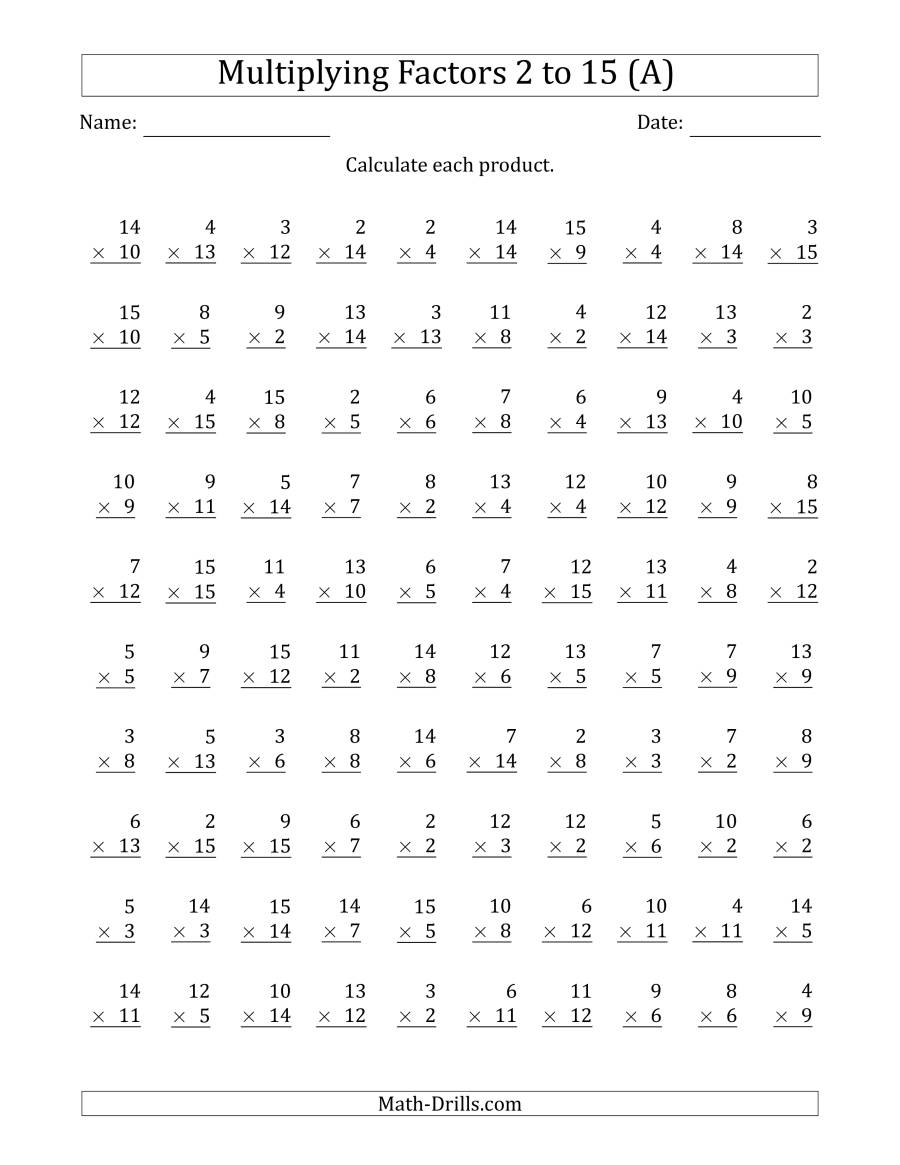 Multiplying With Factors 2 To 15 (A) with regard to Printable Multiplication Facts 2S Multiplying With Factors 2 To 15 (A) with regard to Printable Multiplication Facts 2S