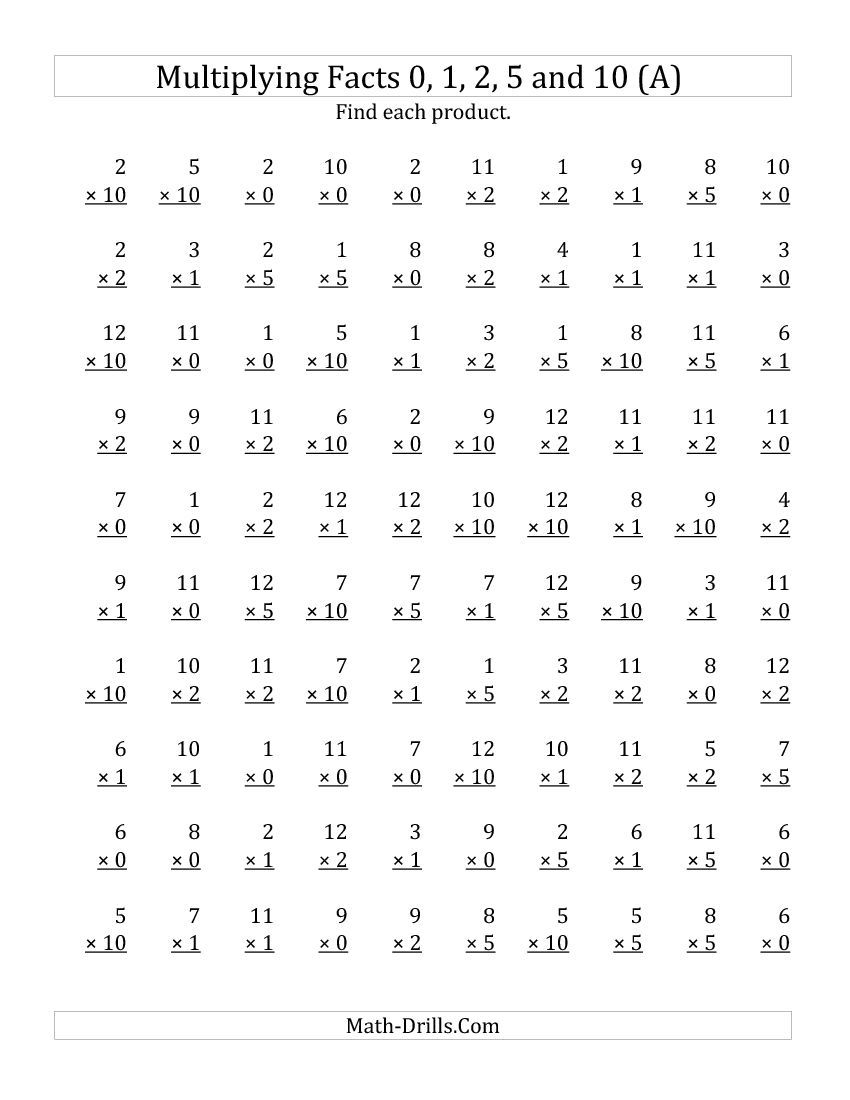 Printable Multiplication 012