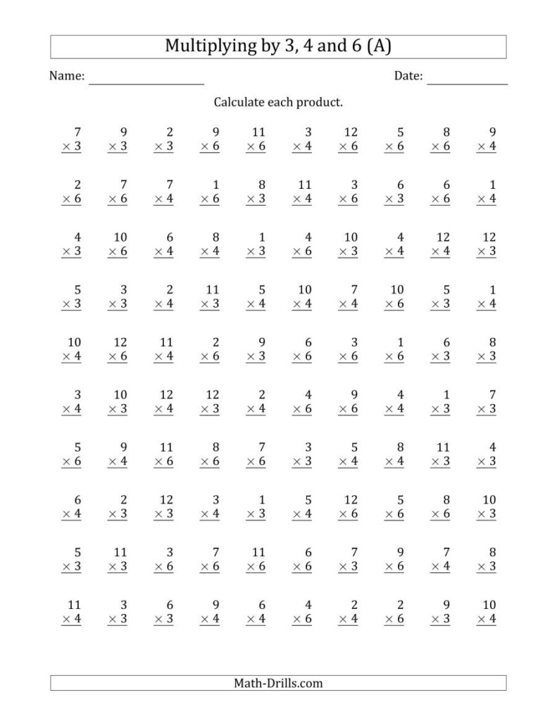 Multiplyinganchor Facts 3, 4 And 6 (Other Factor 1 To 12 In Multiplication Worksheets 6S