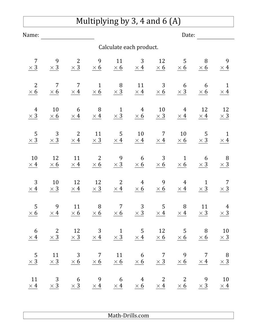 Multiplyinganchor Facts 3, 4 And 6 (Other Factor 1 To 12 in Multiplication Worksheets 6S