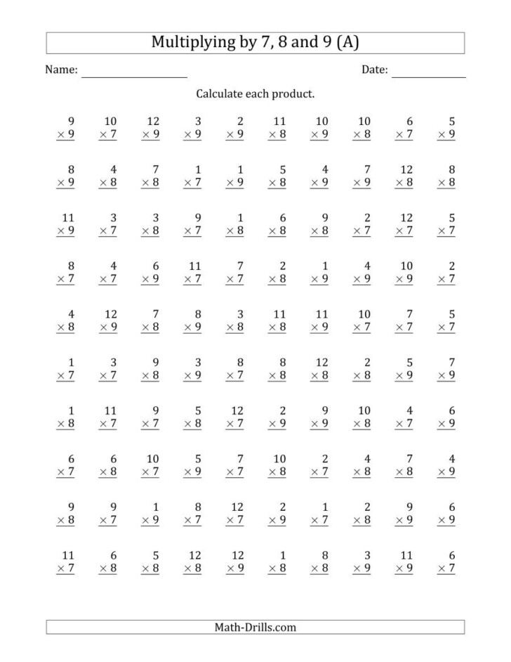 Multiplication Worksheets 7S And 8S