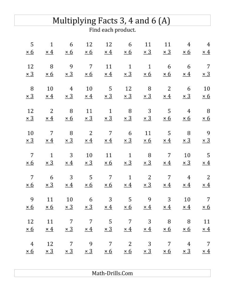 Multiplyingfacts 3, 4 And 6 (Other Factor 1 To 12) (All Intended For Multiplication Worksheets Number 6