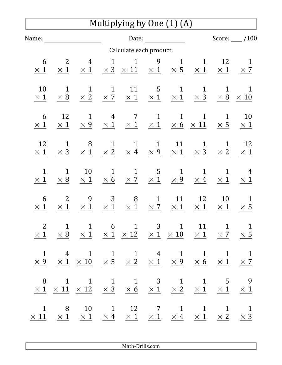 Multiplyingone (1) With Factors 1 To 12 (100 Questions) (A) for Multiplication Worksheets Numbers 1-12