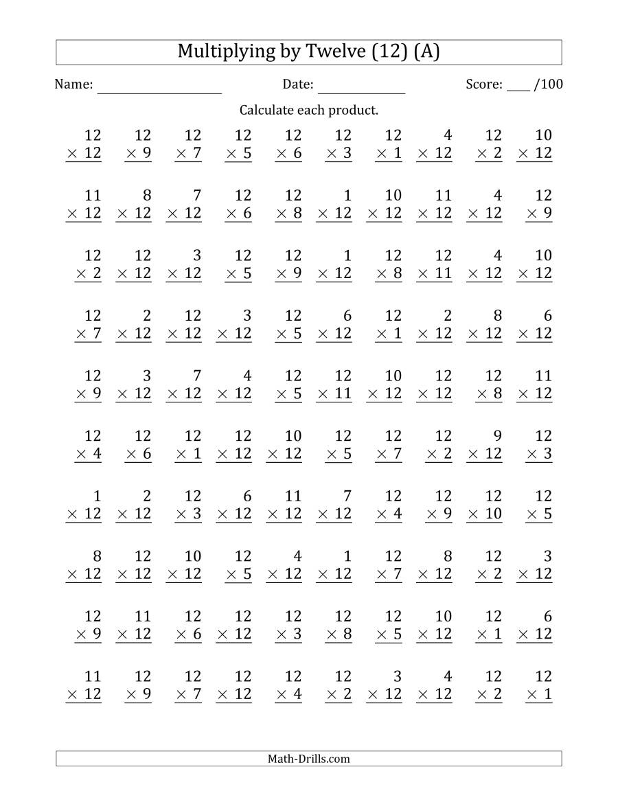 multiplication worksheets up to 12x12