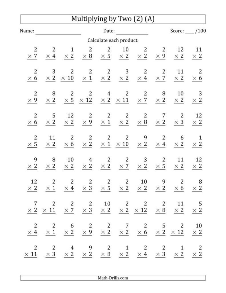 Multiplyingtwo (2) With Factors 1 To 12 (100 Questions) (A) With 2 Multiplication Worksheets Multiplyingtwo (2) With Factors 1 To 12 (100 Questions) (A) With 2 Multiplication Worksheets