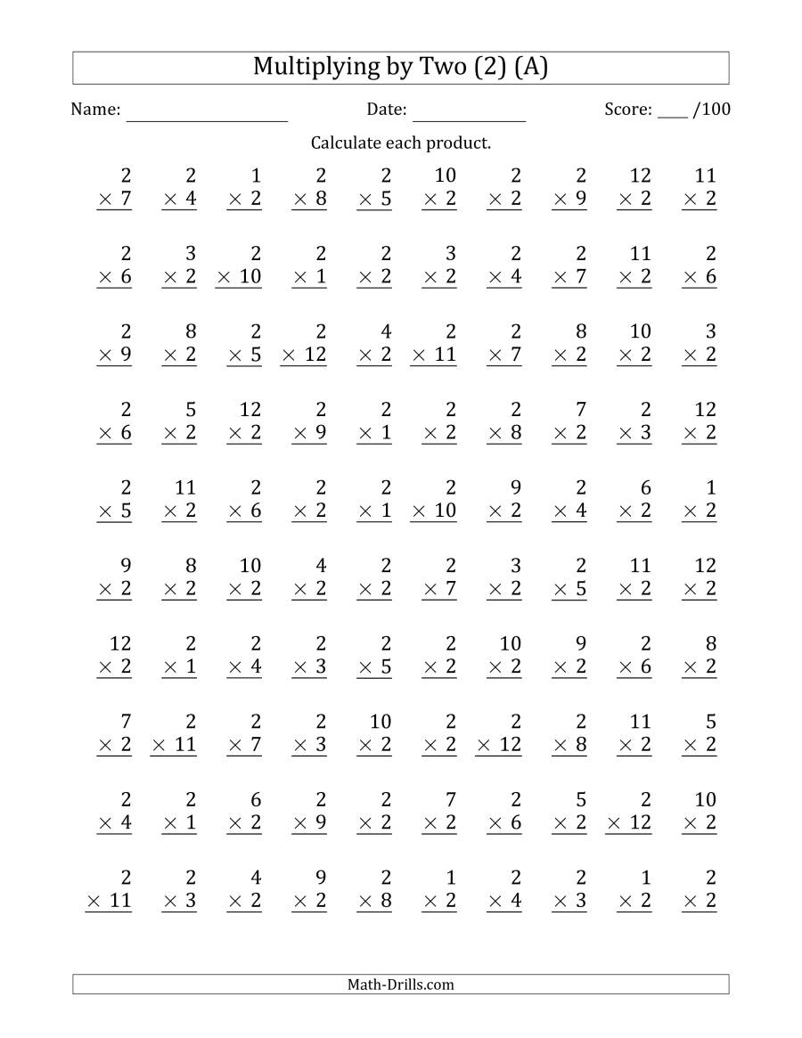 Multiplyingtwo (2) With Factors 1 To 12 (100 Questions) (A) with 2 Multiplication Worksheets