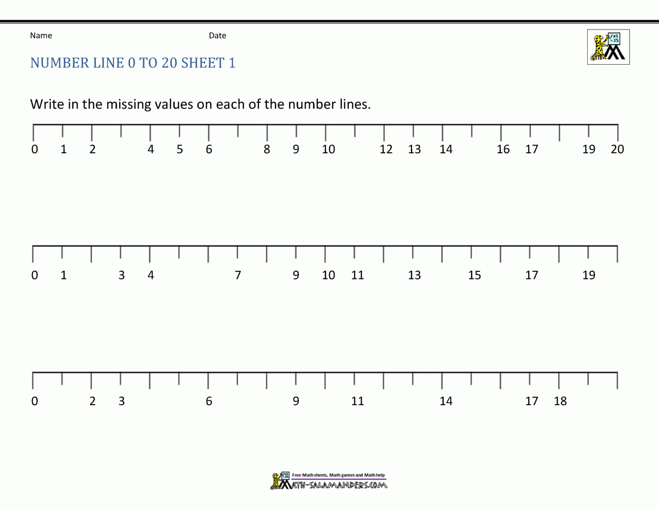 Number Line To 20 Worksheets inside Printable Multiplication Chart 0-20