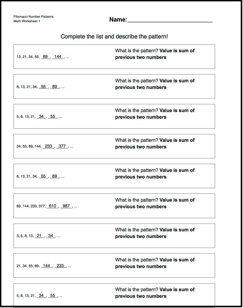 Number Patterns! Fibonacci Number Patterns | Number Patterns inside Multiplication Worksheets Rudolph Academy