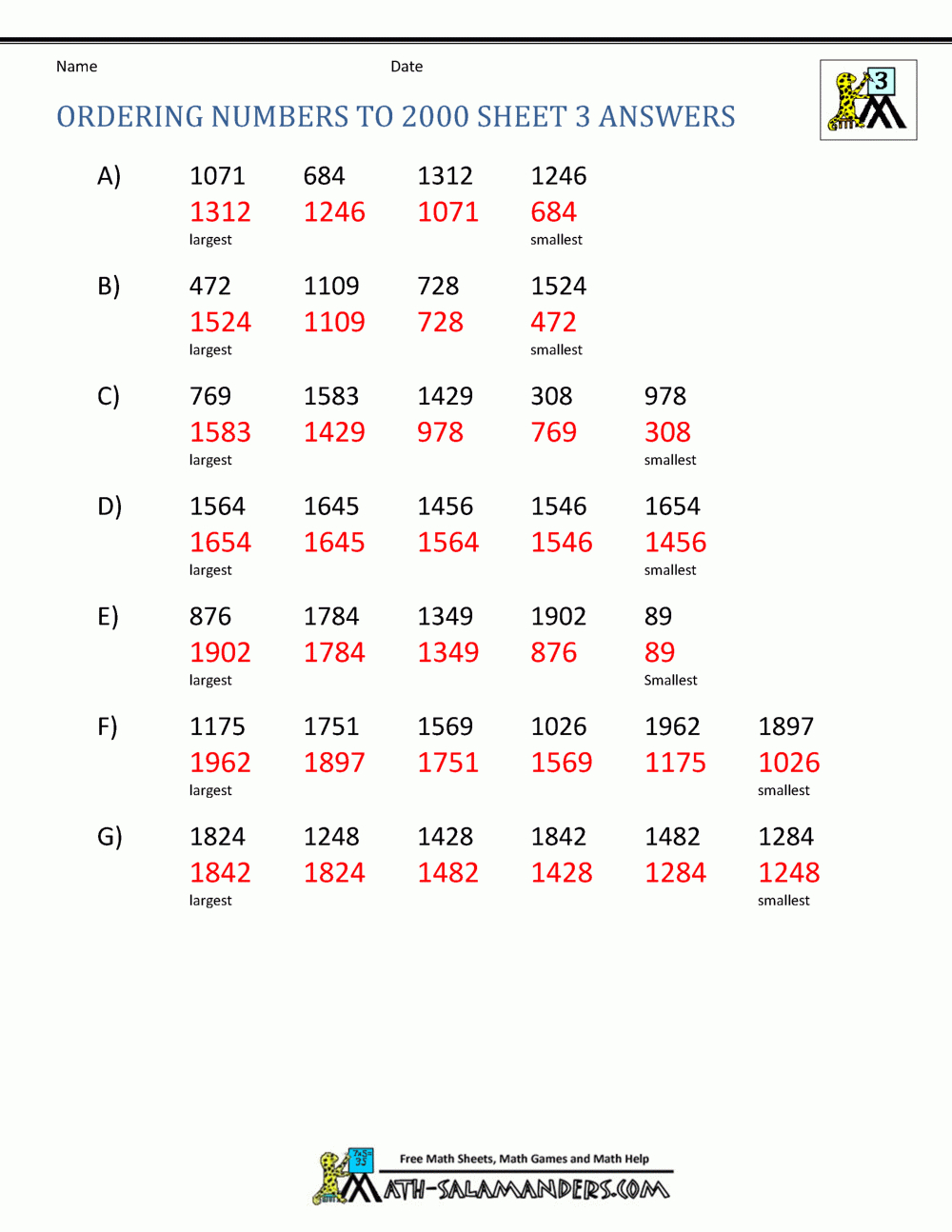 Ordering 4 Digit Numbers Worksheets 3Rd Grade in Multiplication Worksheets Year 4 Free