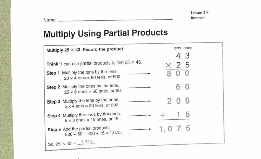 Partial Products Multiplication Worksheets & Partial Inside Multiplication Worksheets Using Area Model
