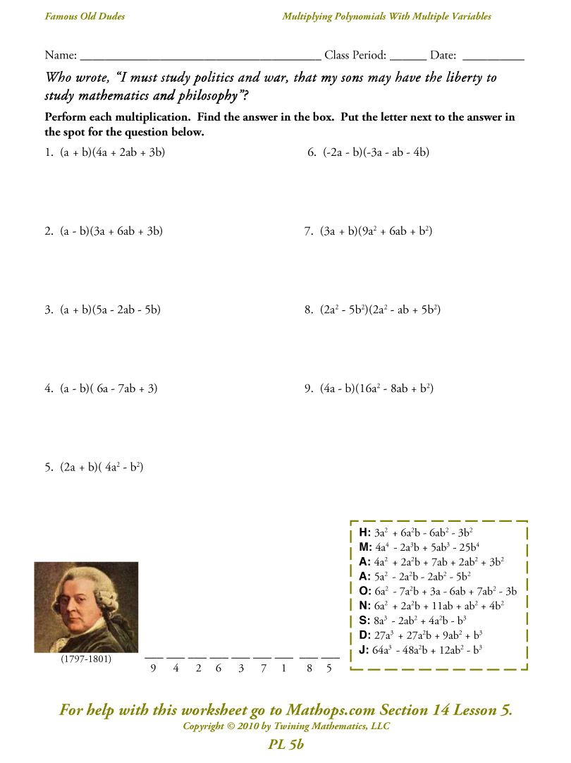 Pl 5B: Multiplying Polynomials With Multiple Variables - Mathops inside Worksheets About Multiplication Of Polynomials