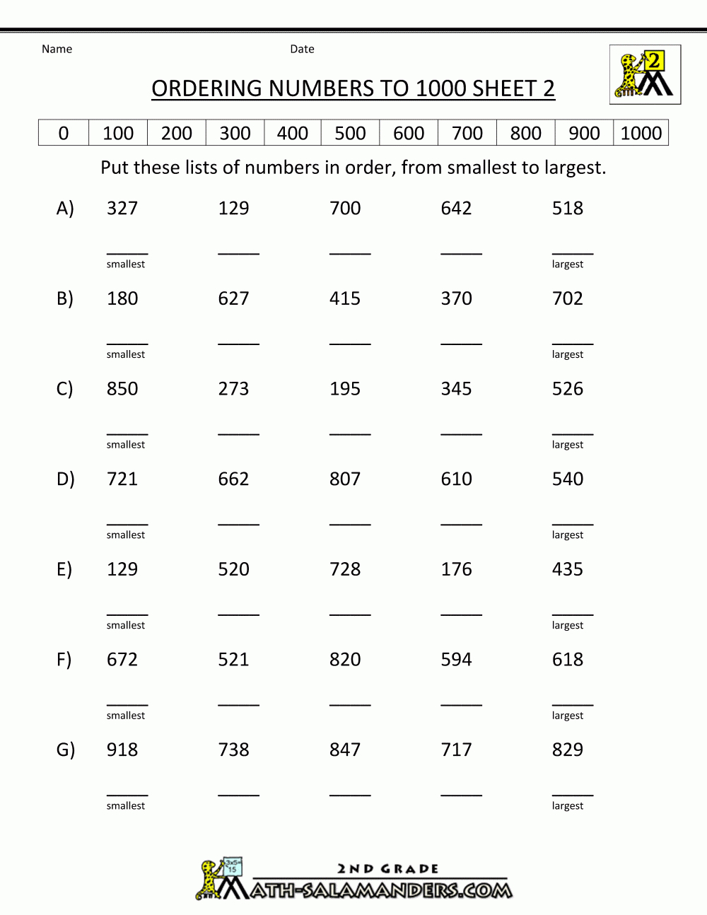 Place Value Worksheets Ordering Numbers To 1000 2 | Ordering within Multiplication Worksheets Random Order