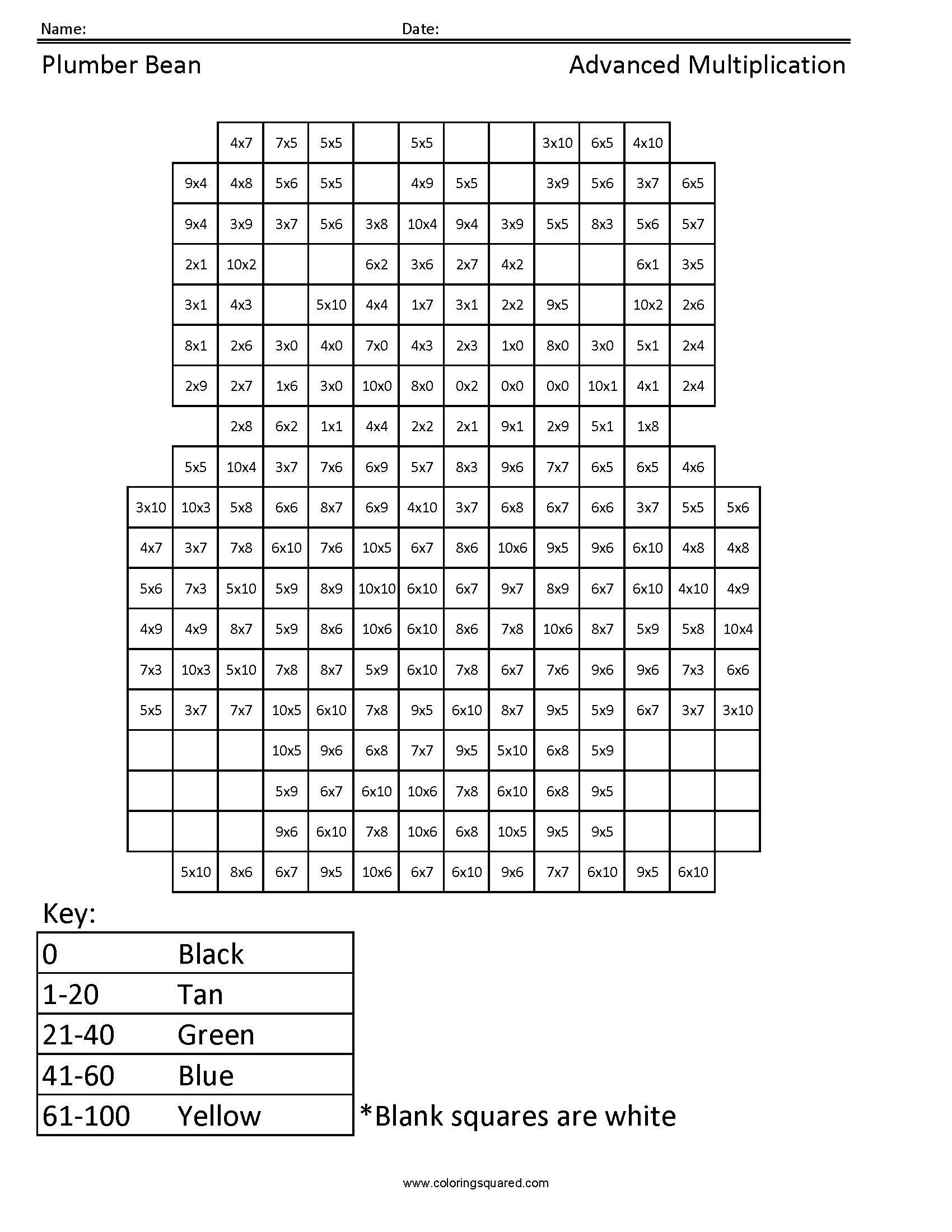 Plumber Bean- Advanced Multiplication | Math Facts regarding Multiplication Worksheets Advanced