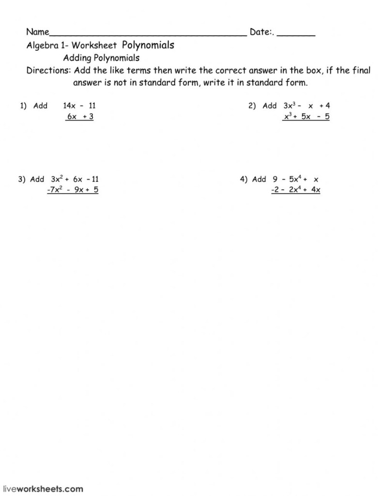 Polynomial Worksheet - Interactive Worksheet in Worksheets About Multiplication Of Polynomials