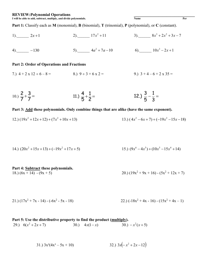 Polynomials Worksheet #1 With Worksheets About Multiplication Of Polynomials