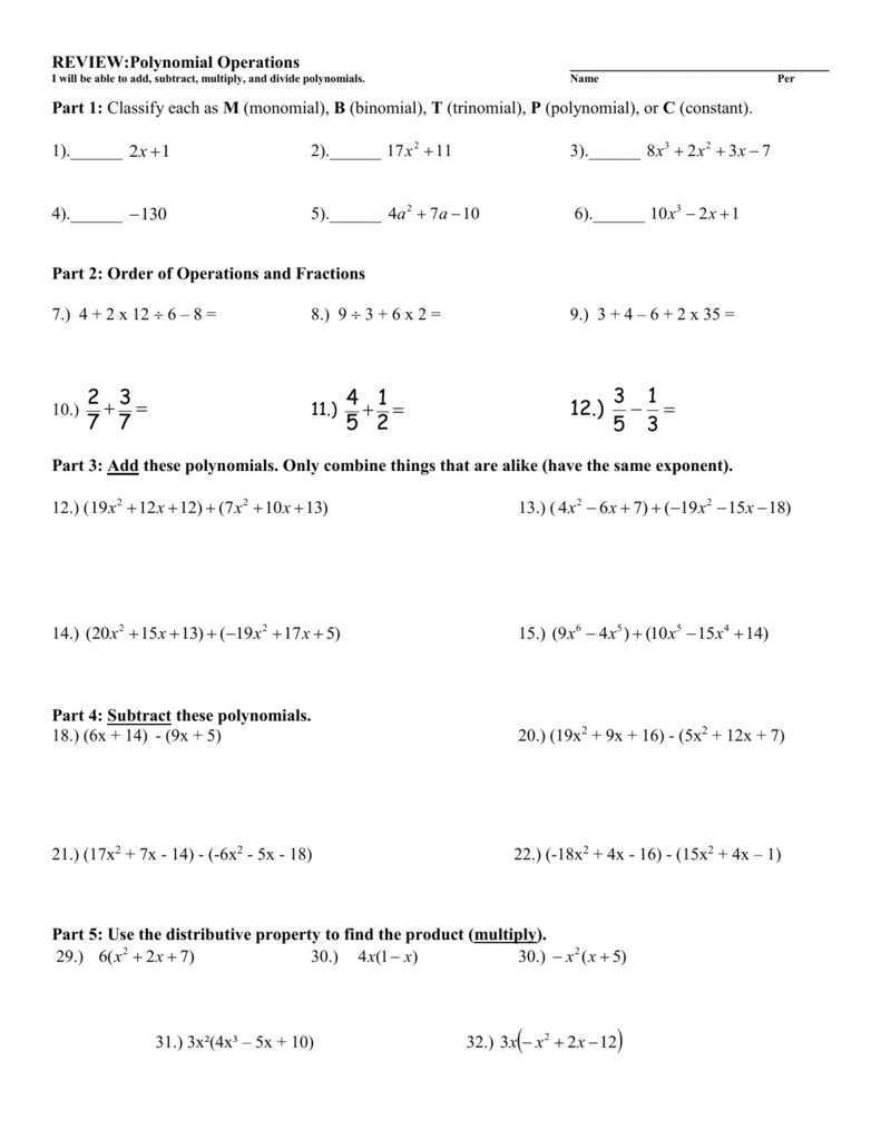 Polynomials Worksheet #1 with Worksheets About Multiplication Of Polynomials