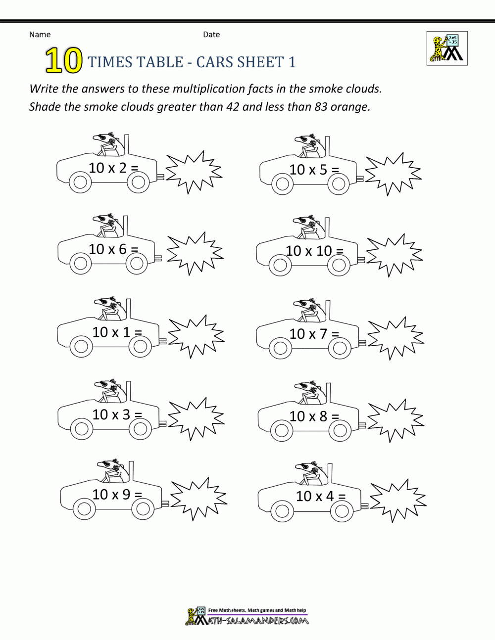 Practice Times Tables Worksheets - 10 Times Table for Printable Multiplication Table 6