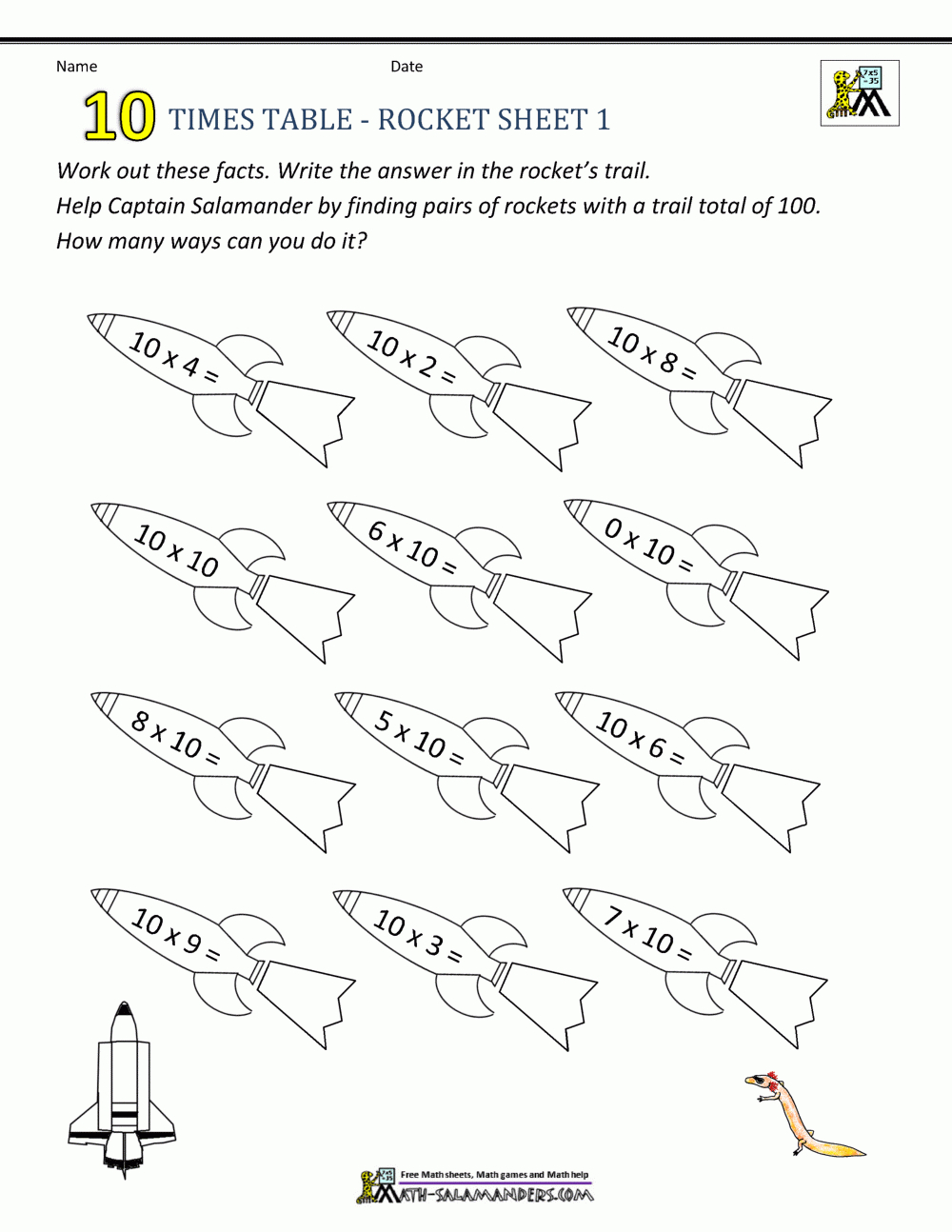 Practice Times Tables Worksheets - 10 Times Table in Printable Multiplication Tables Exercises