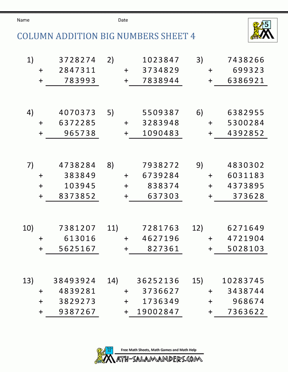 Printable Addition Worksheets 5Th Grade regarding Multiplication Worksheets Large Numbers Printable Addition Worksheets 5Th Grade regarding Multiplication Worksheets Large Numbers