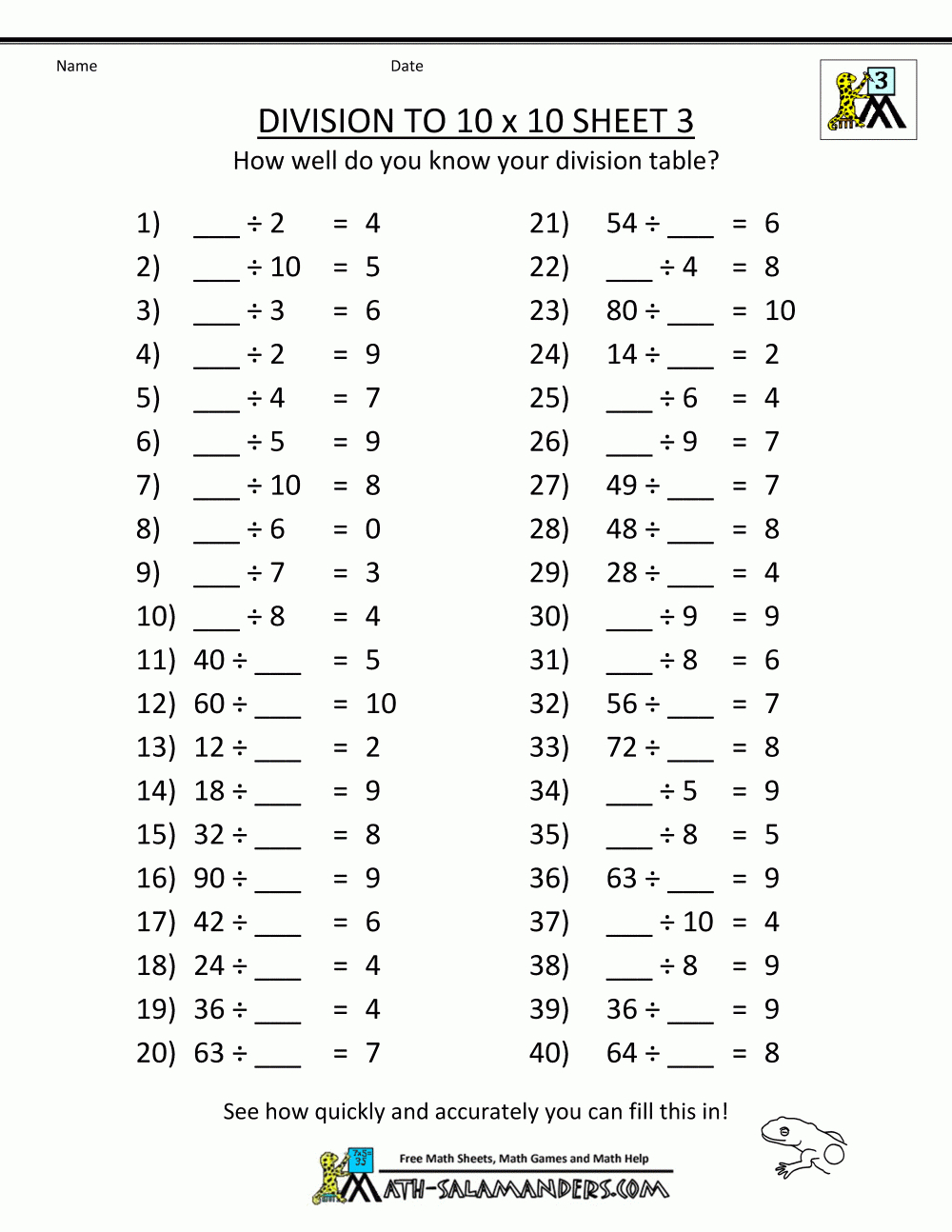 Printable Division Worksheets 3Rd Grade with Printable Multiplication Sheets For Grade 3