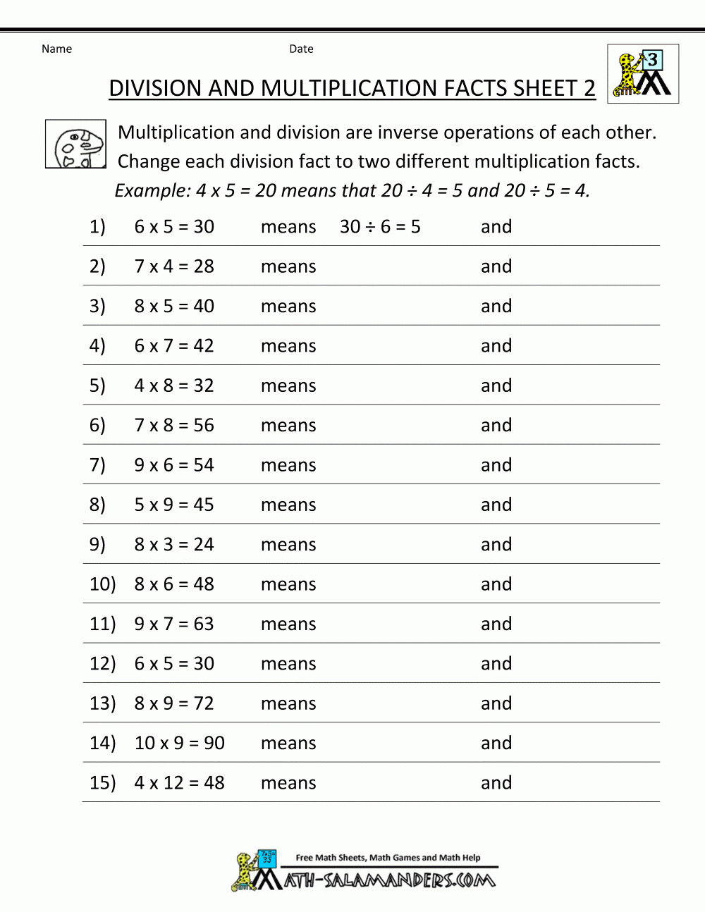 Printable Division Worksheets 3Rd Grade with regard to Printable Multiplication And Division Worksheets
