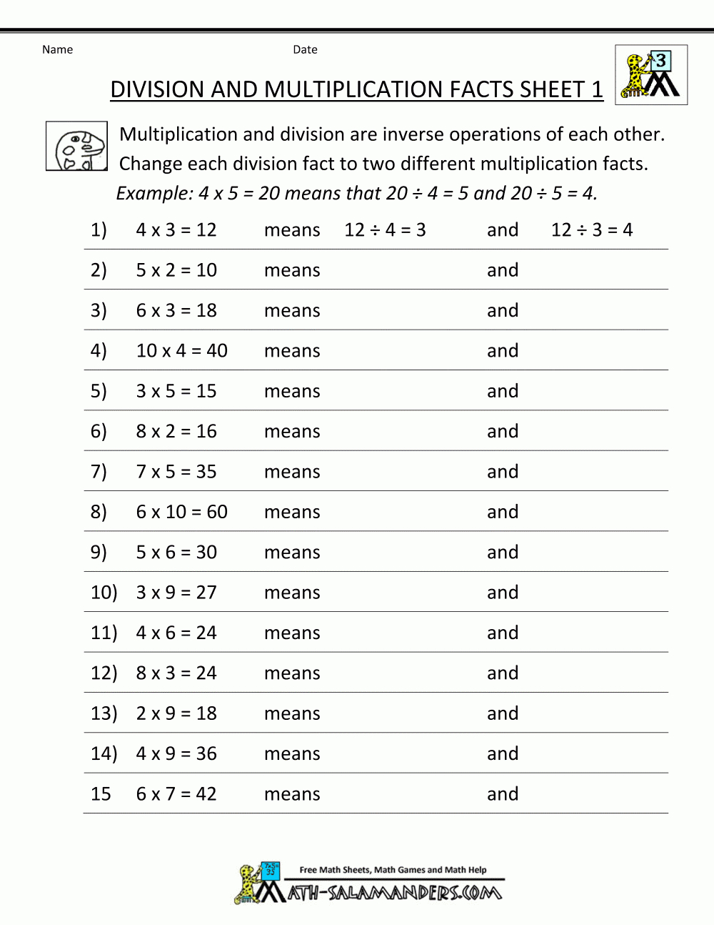 Printable Division Worksheets 3Rd Grade with Worksheets Relating Multiplication And Division Printable Division Worksheets 3Rd Grade with Worksheets Relating Multiplication And Division