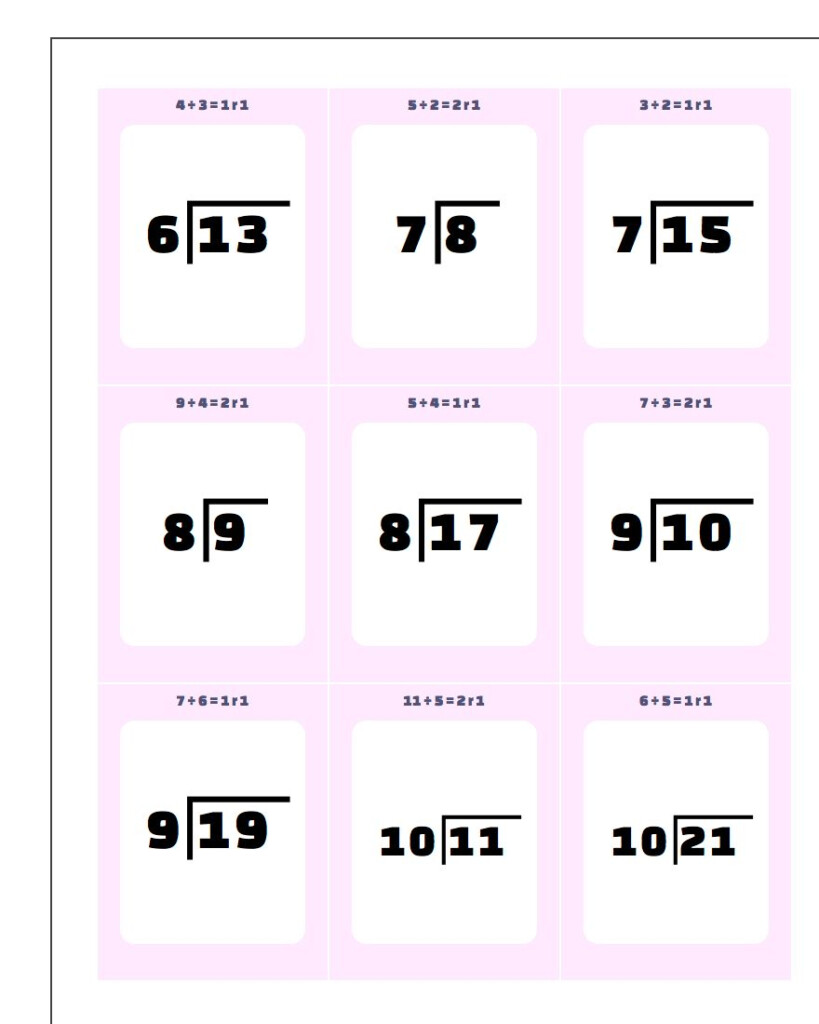 Printable Multiplication And Division Flash Cards