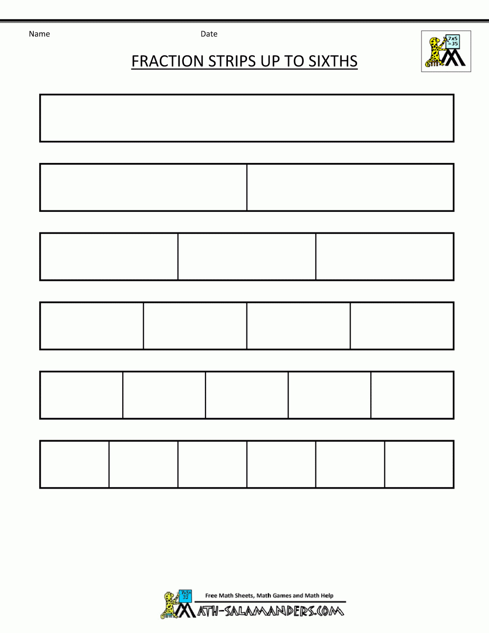 Printable Fraction Strips within Printable Multiplication Strips