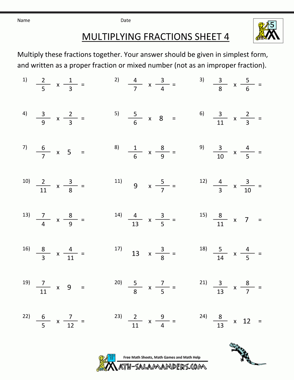 Printable Fraction Worksheets Multiplying Fractions 4 pertaining to Printable Multiplication Of Fractions