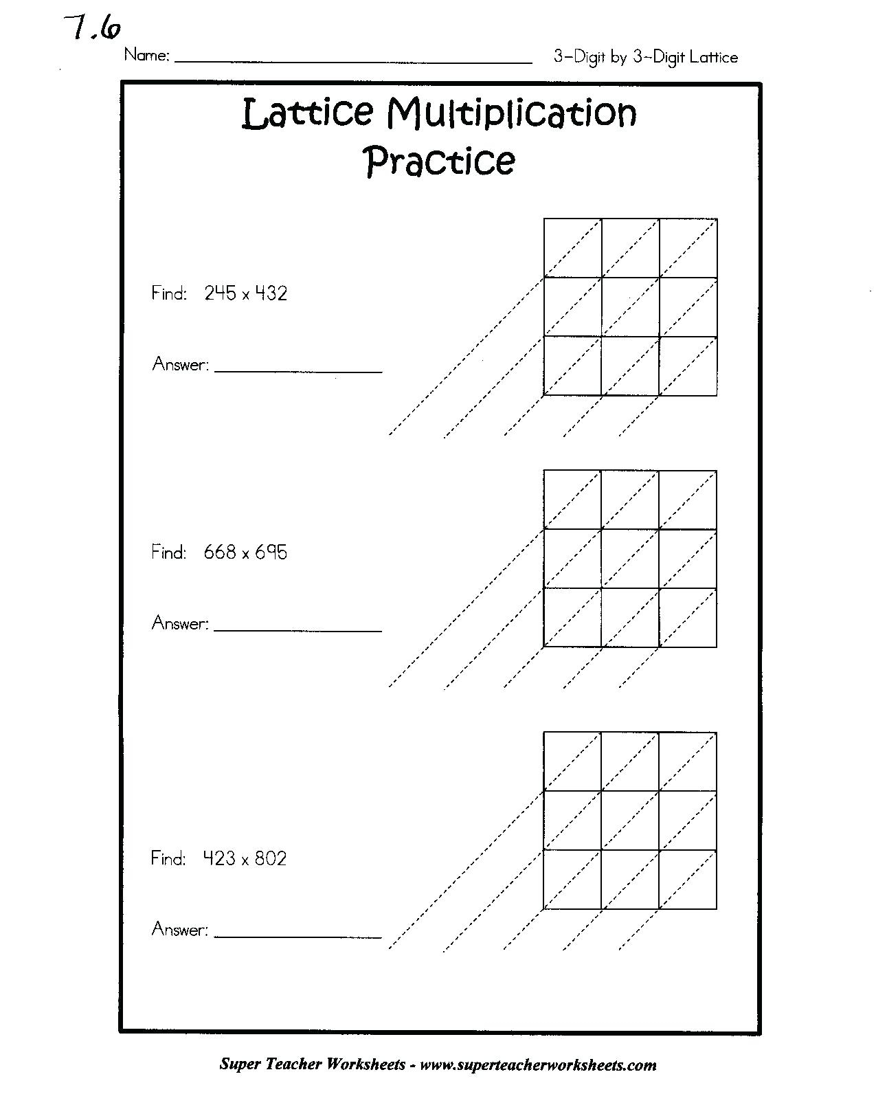 Printable Lattice Multiplication Worksheet 4Th Grade for Multiplication Worksheets Lattice