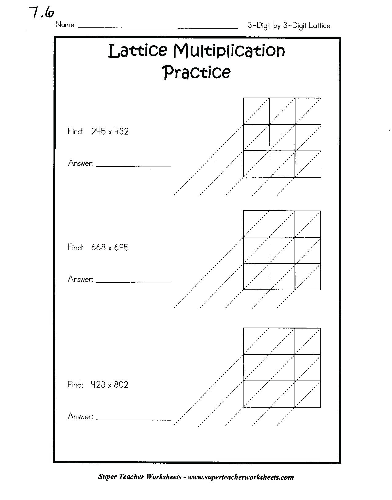 Printable Lattice Multiplication Worksheet 4Th Grade inside Printable Lattice Multiplication Worksheets
