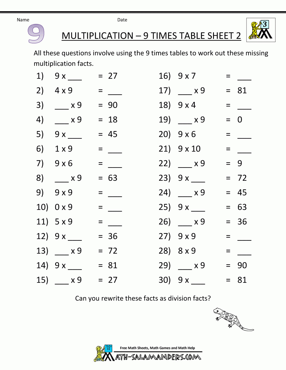 Printable Math Worksheets Multiplication 9 Times Table 2 regarding 2's Multiplication Worksheets Free