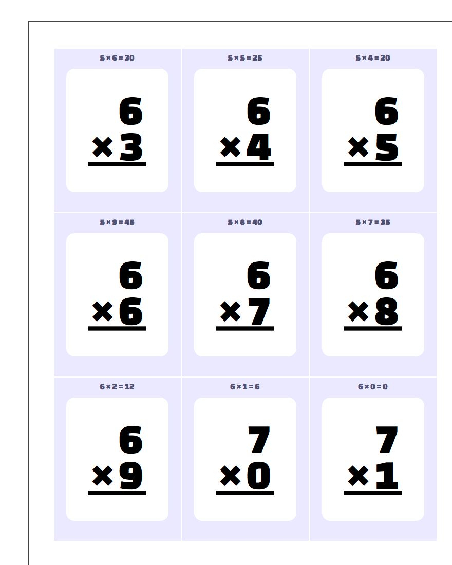 Printable Multiplication Flash Cards 1-12 for Printable Multiplication Flash Cards 6