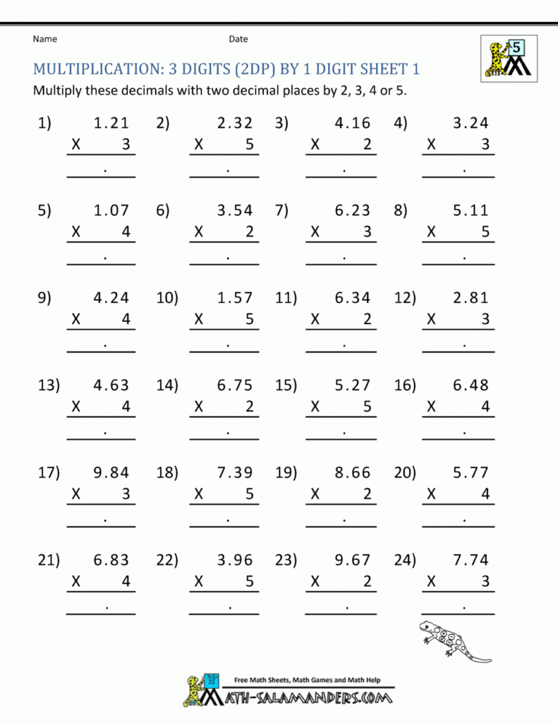Printable Multiplication Sheet 5Th Grade For Multiplication Worksheets 5Th Grade