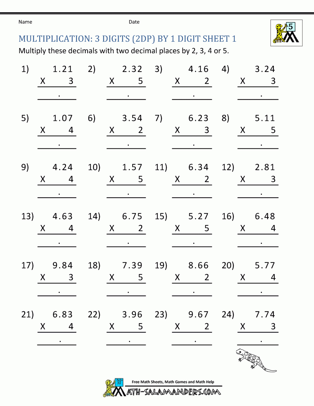 Printable Multiplication Sheet 5Th Grade for Multiplication Worksheets 5Th Grade