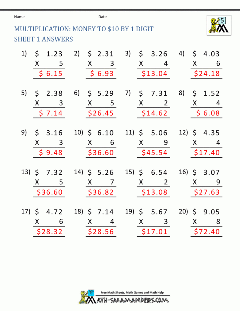 Printable Multiplication Sheet 5Th Grade Inside Multiplication Worksheets 5Th Grade Pdf