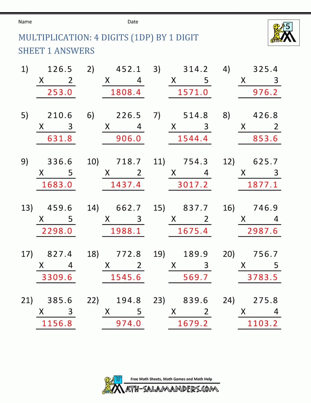 Printable Multiplication Sheets 5Th Grade regarding Worksheets Multiplication 2 Digit By 1 Digit
