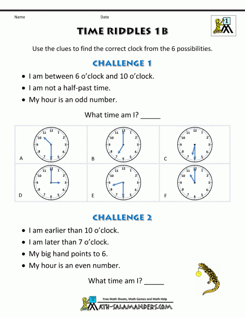 Printable Time Worksheets   Time Riddles (Easier) With Free Printable Multiplication Riddle Worksheets