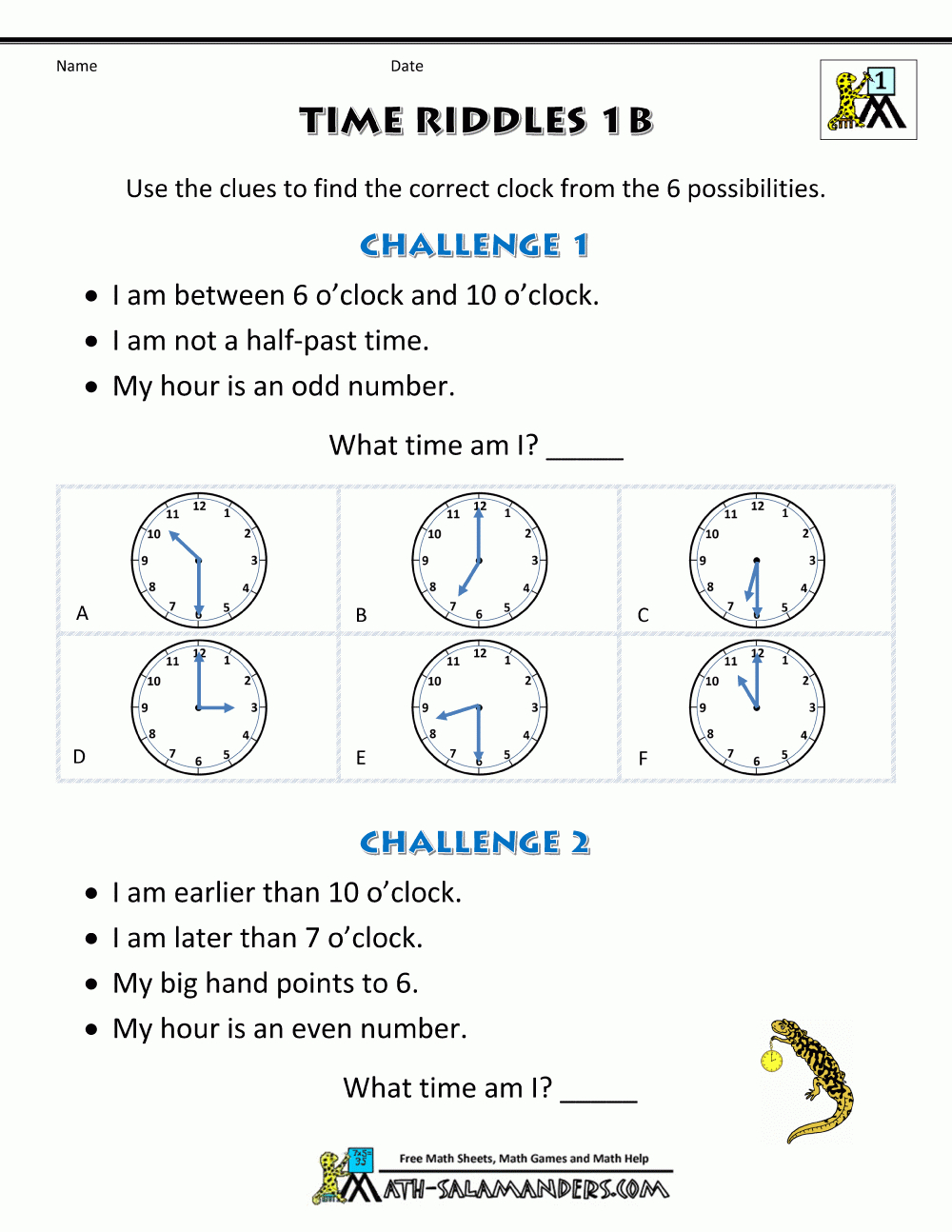 Printable Time Worksheets - Time Riddles (Easier) with Free Printable Multiplication Riddle Worksheets