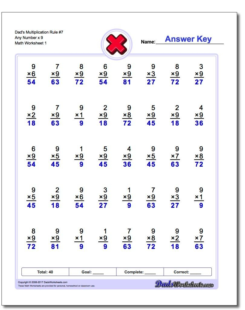 Printables Of Worksheet X9 - Kids Activities in Multiplication Worksheets X9